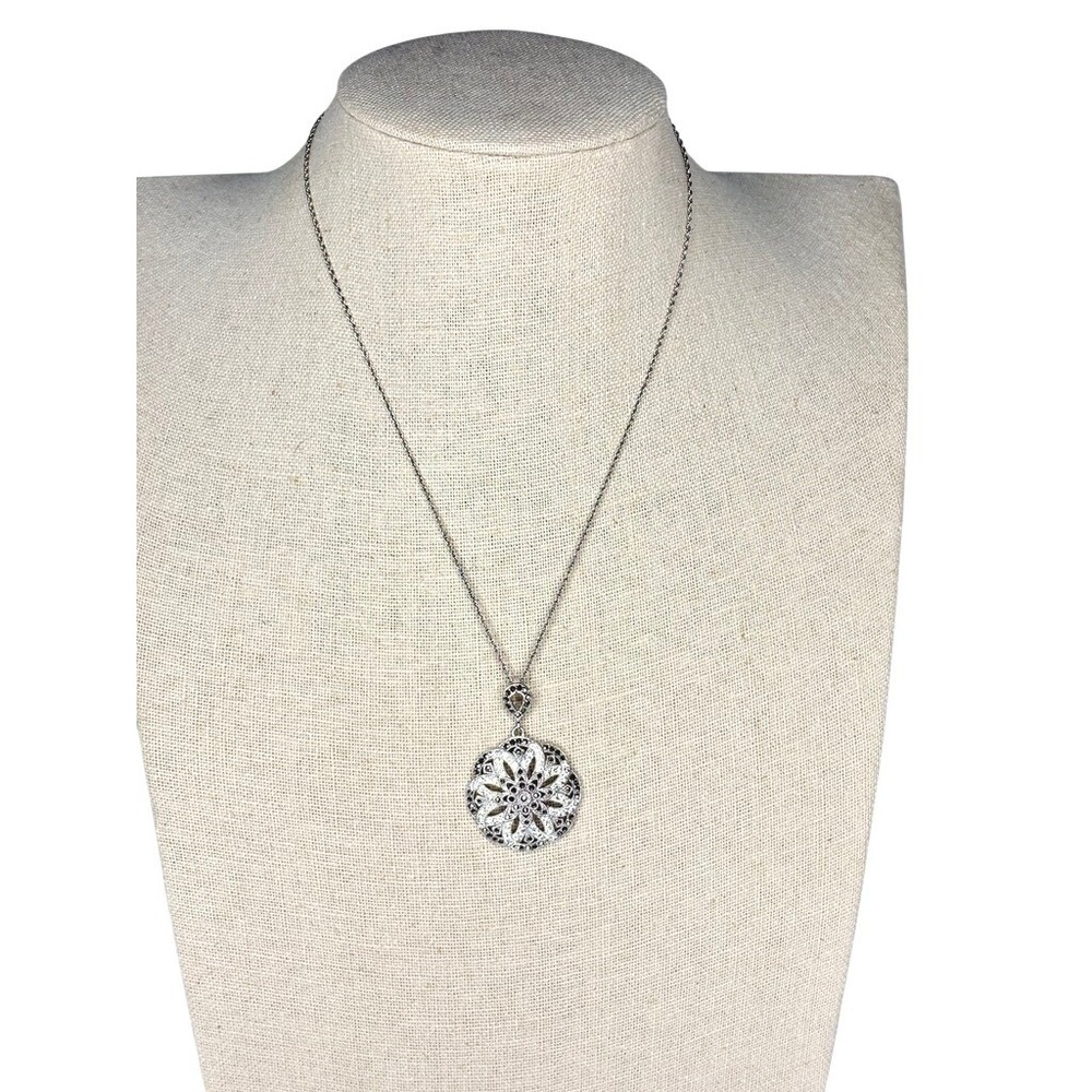 Crystaluxe Sterling Silver Marcasite Crystal Filigree Pendant‎ 18" Necklace NWT - Picture 2 of 11
